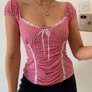 ISO JANE NORMAN RED GINGHAM MILKMAID TOP
